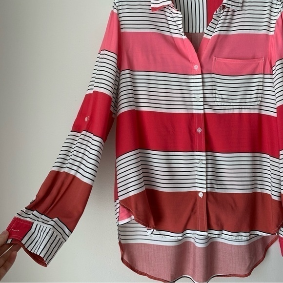 VELVET Heart white and pink Striped button down blouse long sleeve top Size L - Picture 4 of 10